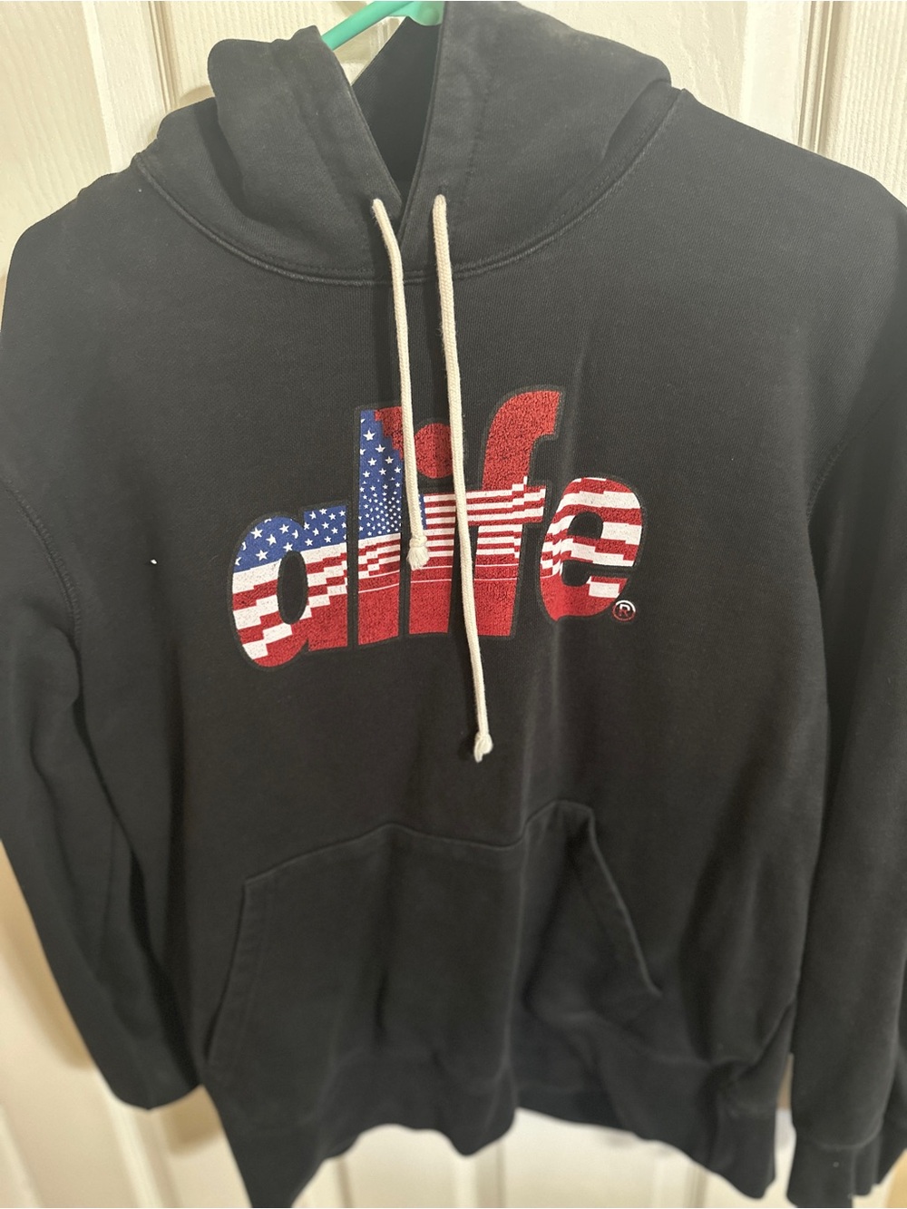 Alife Black Hoodie with American Flag Logo